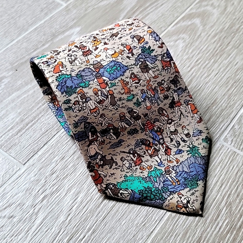 Vintage Where's Waldo Caveman Scene Schreter Silk Tie